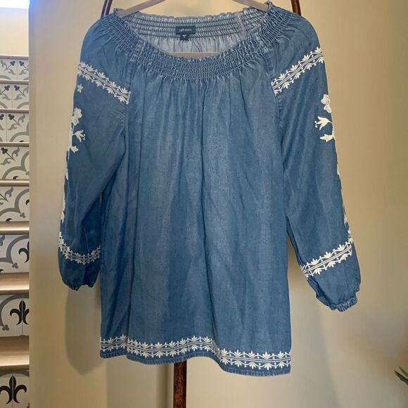 J Jill Denim Tencel Peasant Top - Picture 5 of 7